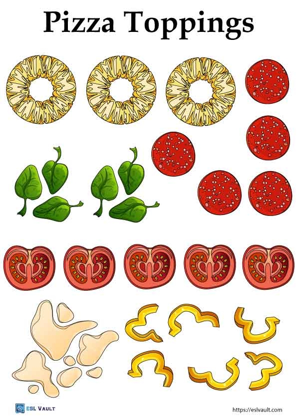 16 Free Printable Pizza Toppings PDF Pages ESL Vault