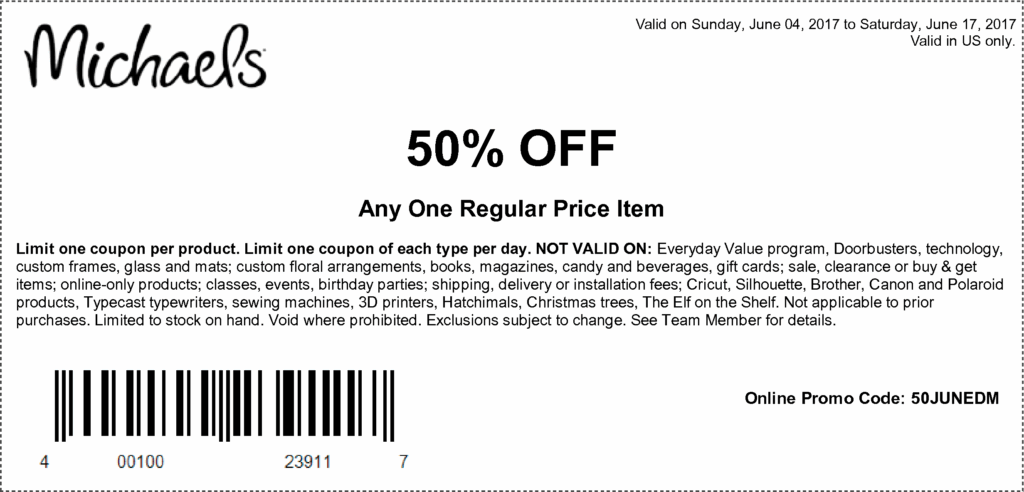 50 OFF Michaels Coupon Coupons Michael