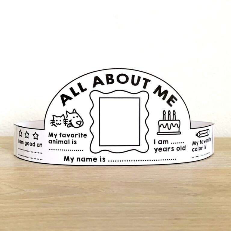 All About Me Paper Crown Headband Hat Printable Back To School Craft 