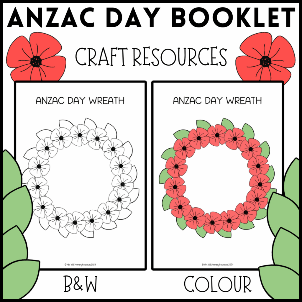 ANZAC Day Activity Booklet Wreath Craft Printables HASS Reading 