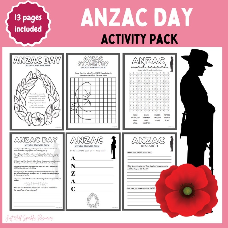 Anzac Day Printable Activity Pack Anzac Worksheets Anzac Colouring 