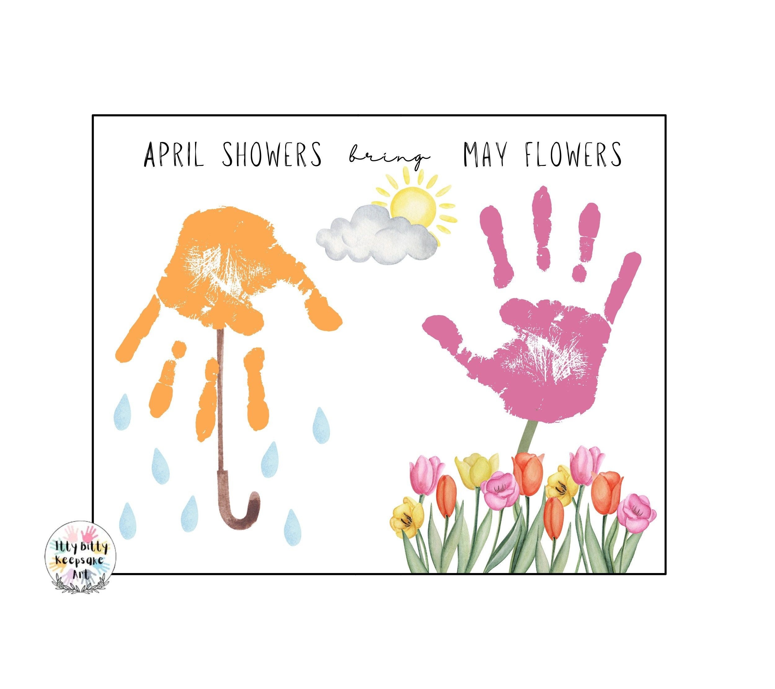 April Showers Bring May Flowers Handprint Craft Printable Template