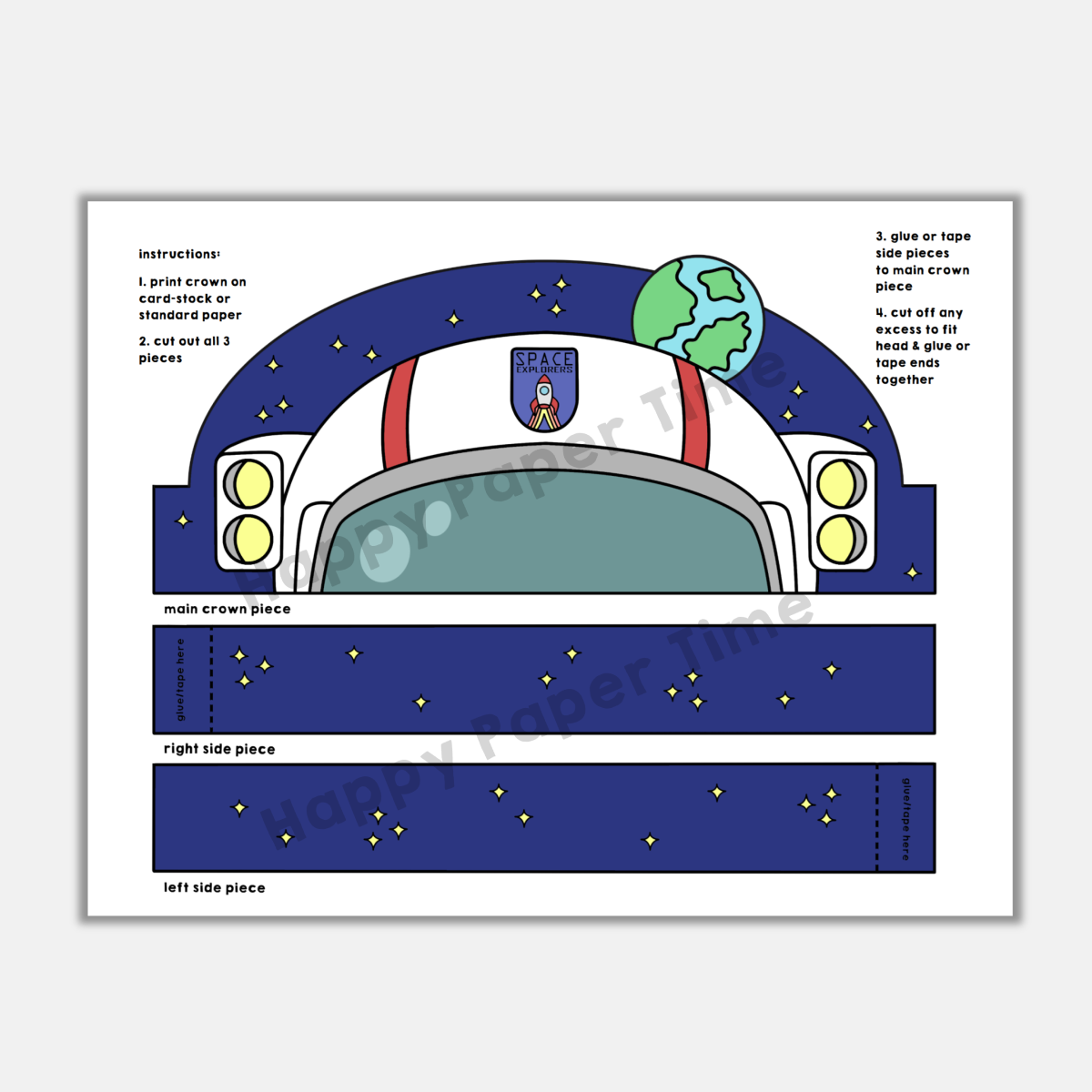 Astronaut Helmet Paper Crown Headband Printable Space Craft Activity