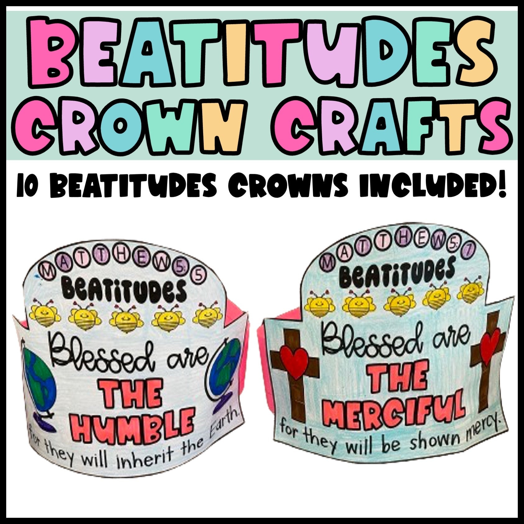 Beatitudes Coloring Crown Headband Printable Kids Bible Verse