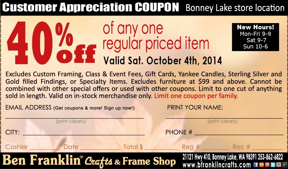 Ben Franklin Crafts And Frame Shop 40 OFF Coupon For Ben Franklin Of 