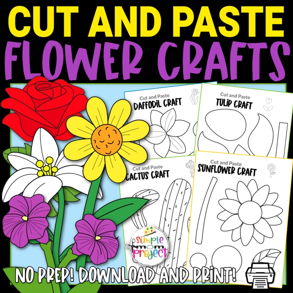 Black And White Flower Cut And Paste Craft Templates Simple Mom 