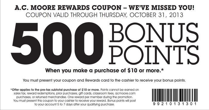 Craft Store A C Moore Website AC Moore 500 Bonus Points Printable 