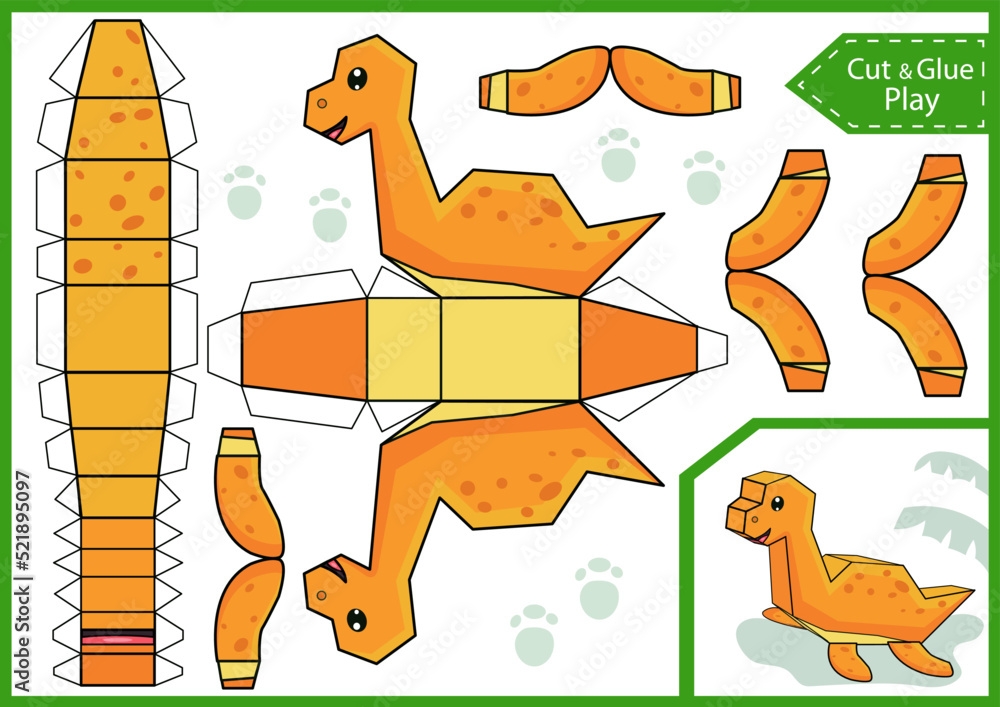 Cut And Glue A Paper 3d Dinosaur Kids Craft Page DIY Papercraft Toys 