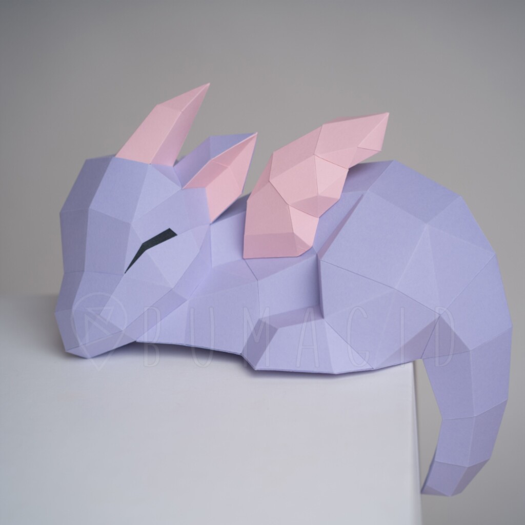 DIY Papercraft PDF Template For Creating 3D Dragon On A Rock From Paper 