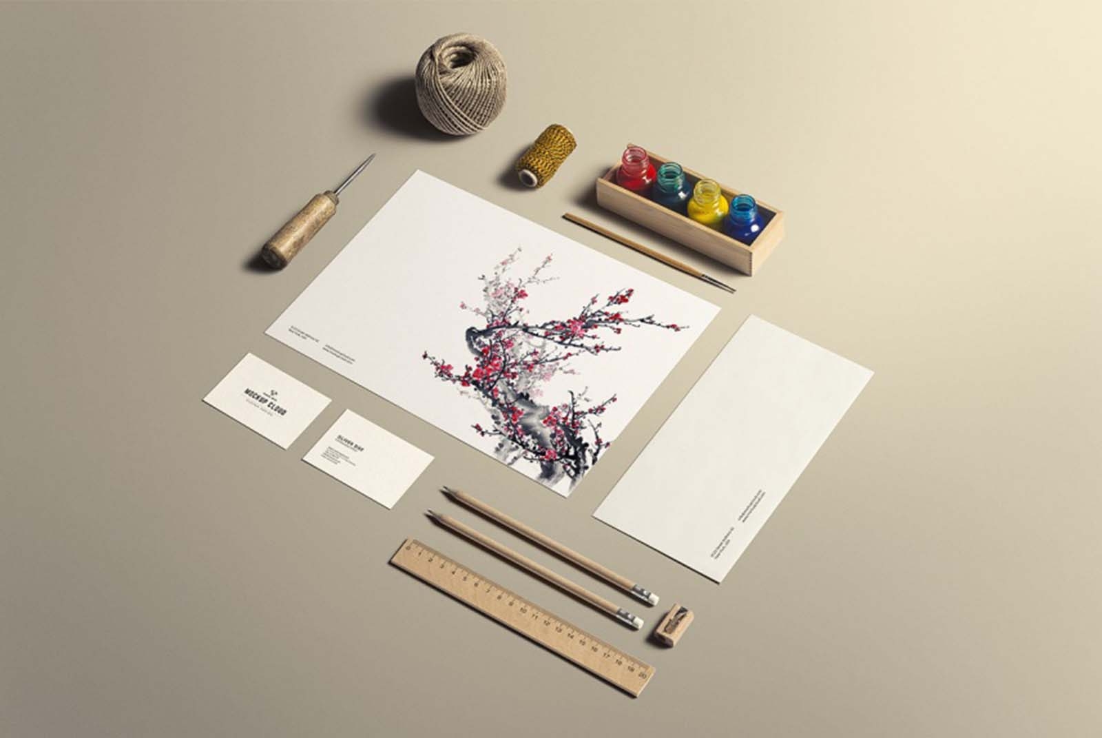Free Art And Craft Stationery Mockup PSD