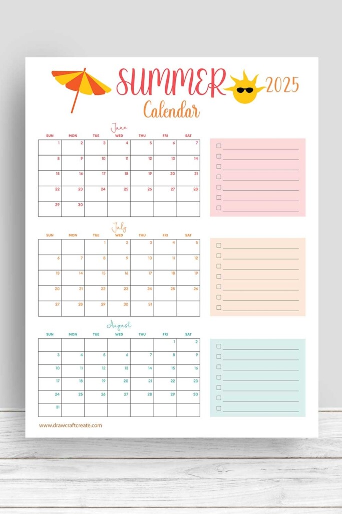 Free Printable 2025 Summer Calendars Draw Craft Create