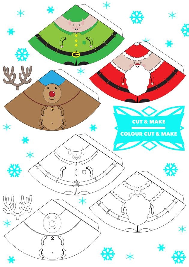 Free Printable 3D Christmas Characters Finger Puppets Tree 