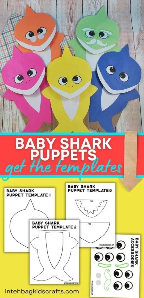 Free Template For These Baby Shark Inspired Puppets Shark Crafts 