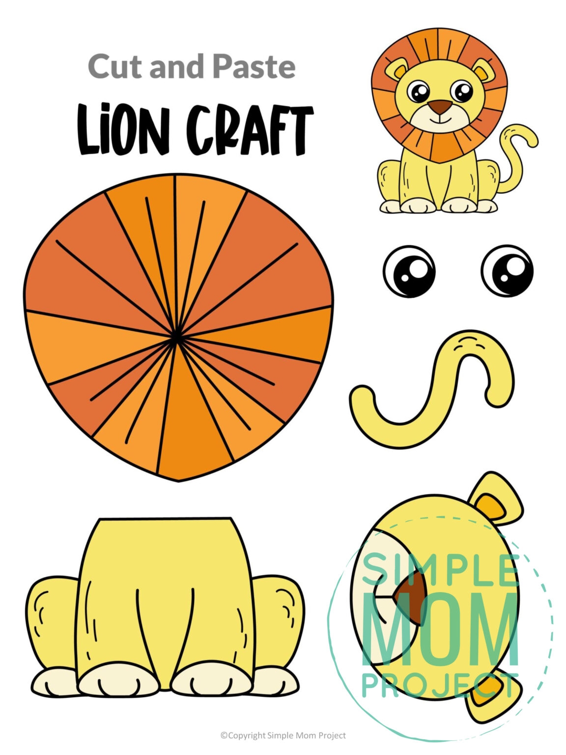 Full Colored Safari Animal Cut And Paste Craft Templates Simple Mom