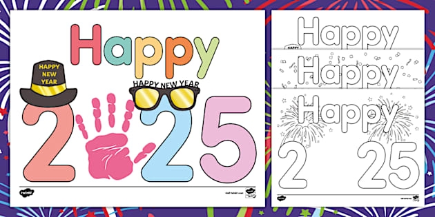 Happy 2025 Handprint Craft Twinkl