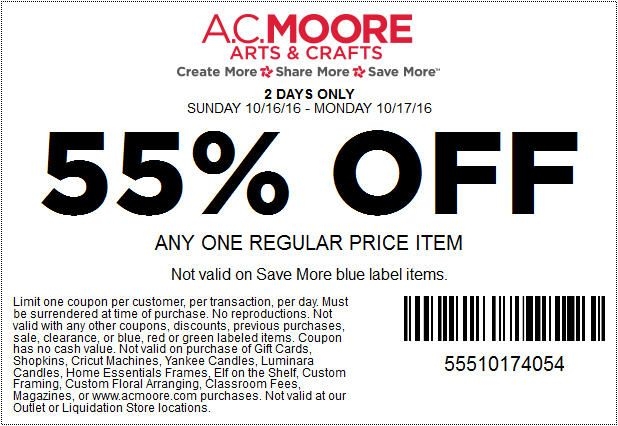 In Store 55 Off Any One Regular Price Item Store ACMoore Scope 