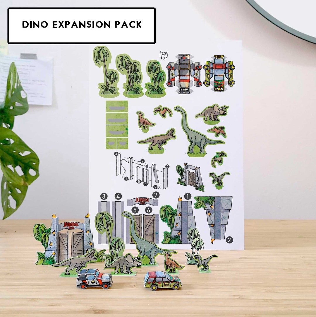Jurassic Visitor Center PAPERCRAFT Dino Gates Vehicles And Dinos