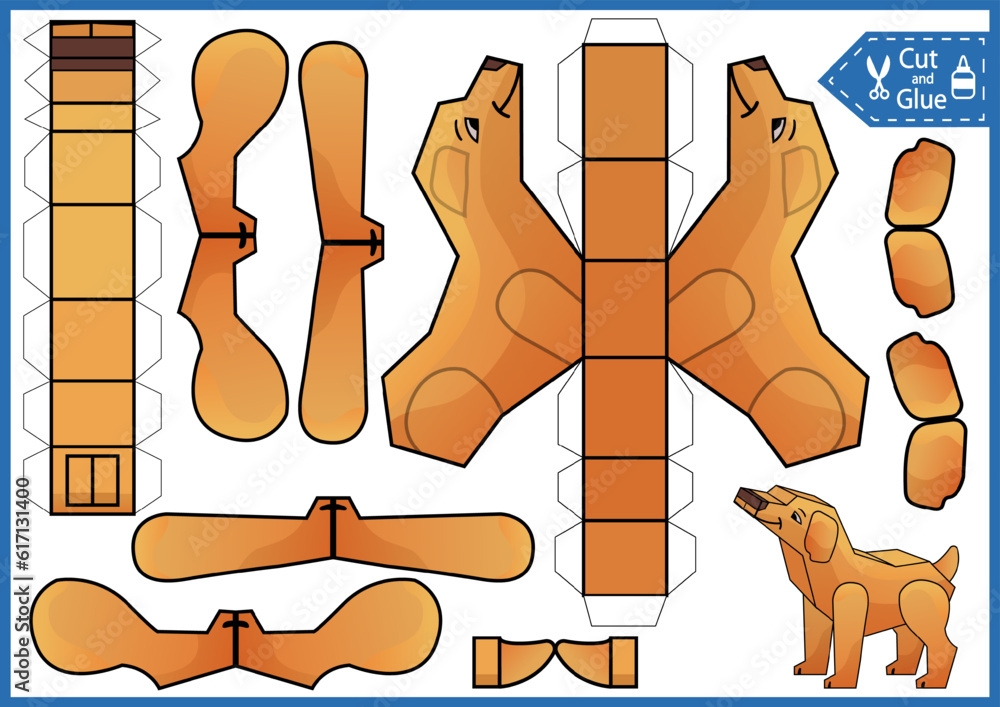 Kids Education Game Craft Template Cut And Glue A Paper 3d Dog DIY 