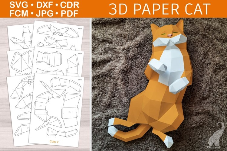 Low Poly 3D Paper Craft Cute Cat Template