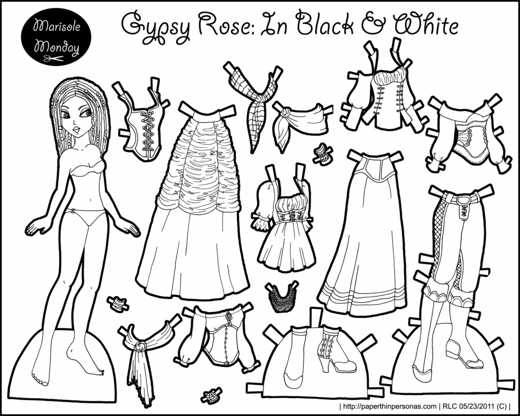 Marisole Monday Gypsy Rose In Black And White Dolls Printable Paper 