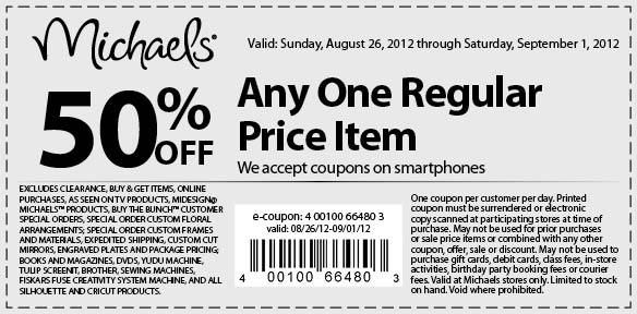 Michaels Coupon Valid 8 26 Through 9 1 Michaels Coupon Free