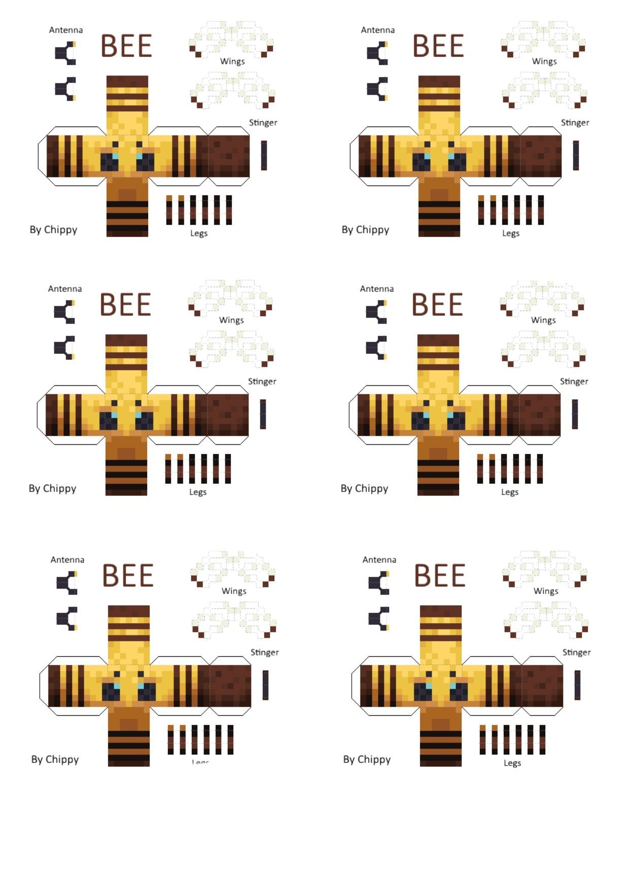 Minecraft Bee Template Printable Calendars AT A GLANCE