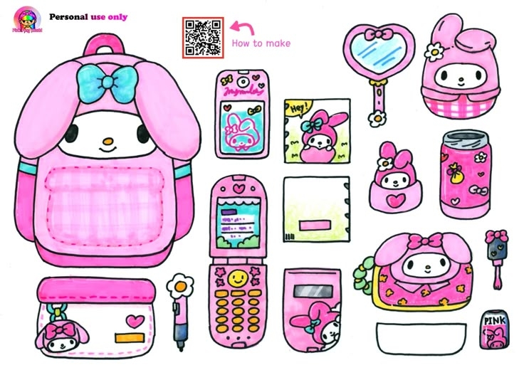 My Melody Bag Sanrio Paper Diy Printables schoolbag forkids 