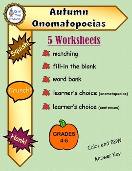 Onomatopoeia Worksheets Autumn Theme By Quail Trail Products TPT