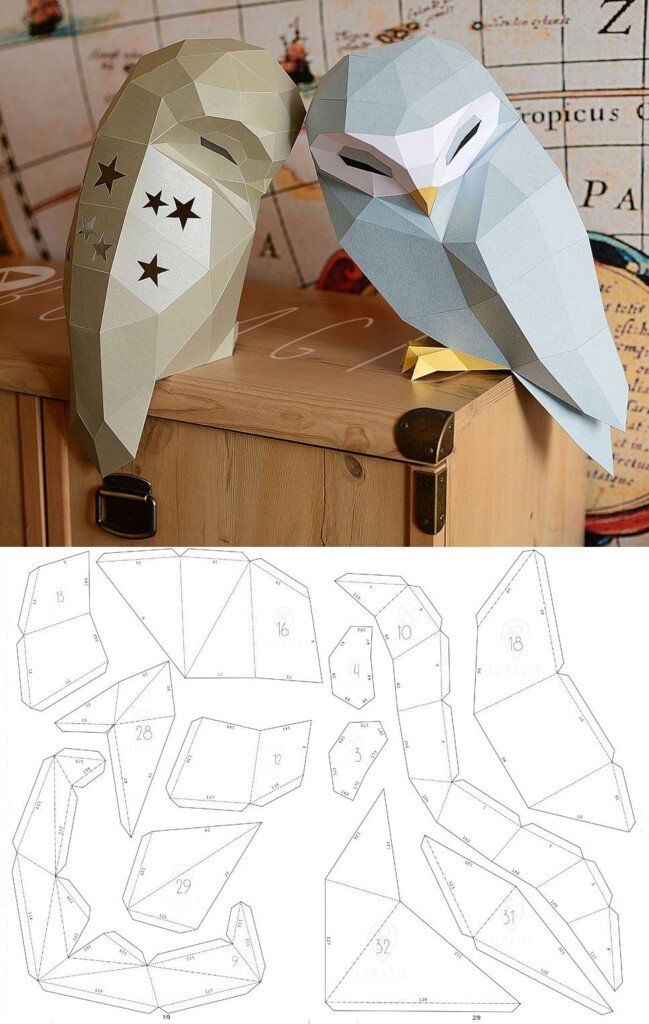 Owl Model Owl Low Poly Owl Sculpture Owl Paper Papercraft Kit DIY 3D 