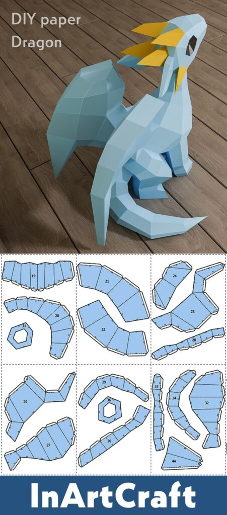 Papercraft Dragon Little Dragon Baby Paper Craft Model PDF Template 