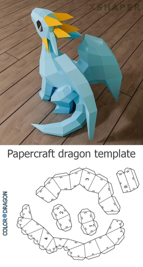 Papercraft Dragon PDF Template 3d Paper Crafts Dragon Crafts Paper 