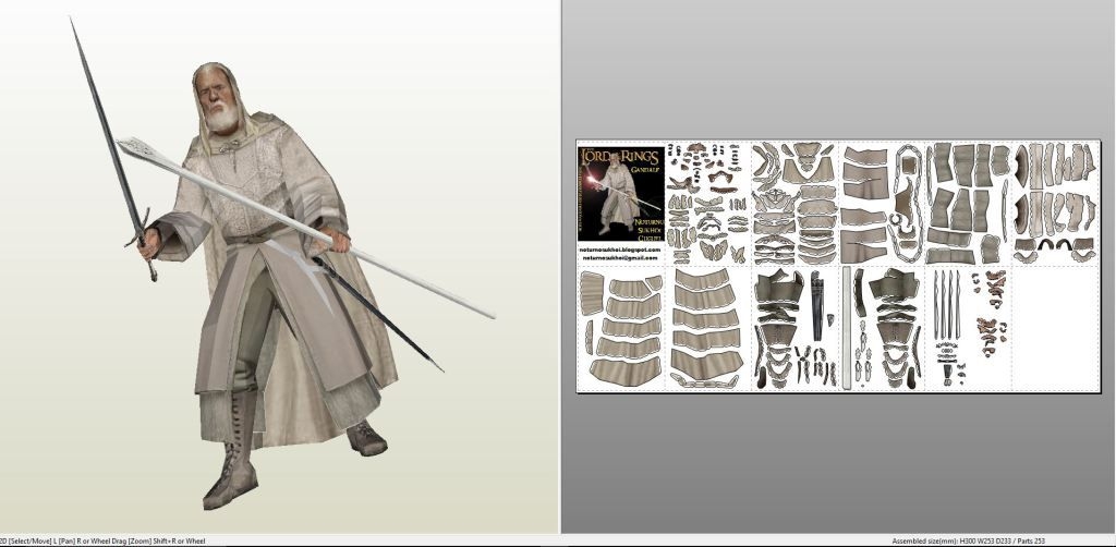 Papercraft pdo File Template For LOTR Gandalf Origami Shark Paper 