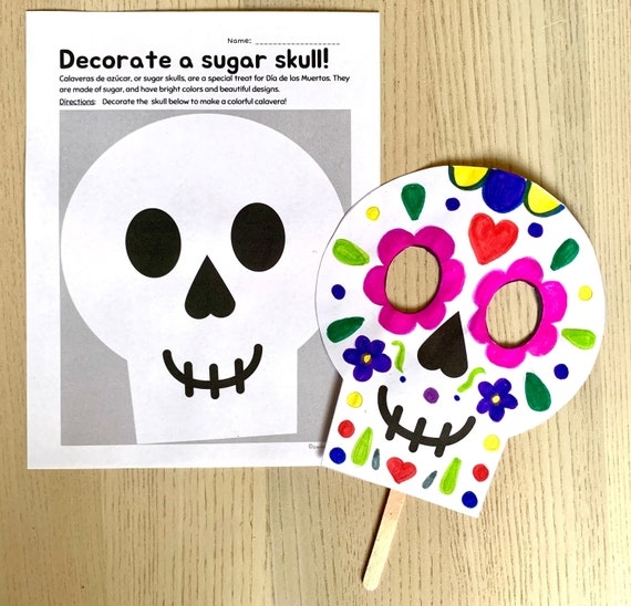 Printable Day Of The Dead Mask Craft Dia De Los Muertos Etsy
