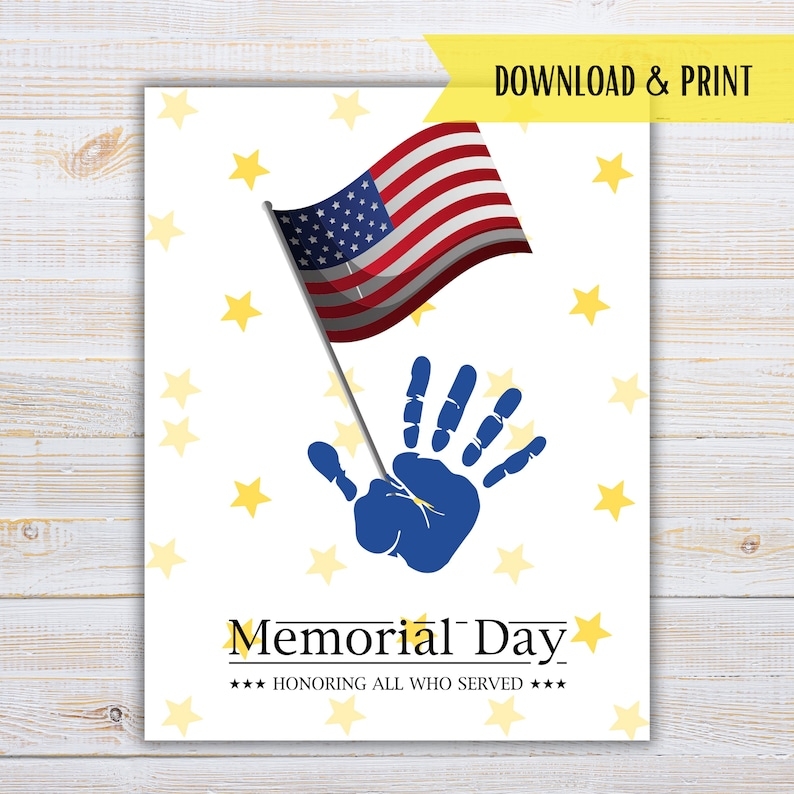 Printable Memorial Day Craft Patriotic Handprint Activity Kids 