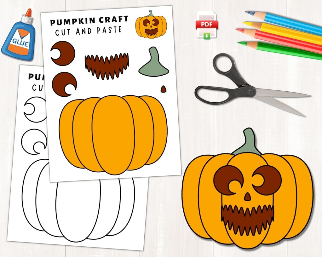 Printable Pumpkin Craft For Kids Halloween Activities Color Cut 