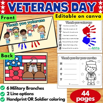 Printable Veterans Day Acrostic Poem Handprint Crafts Foldable Thank 