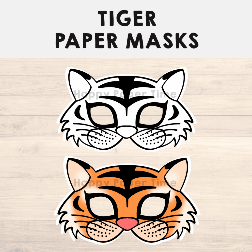 Tiger Paper Masks Printable Jungle Animal Coloring Craft Activity 