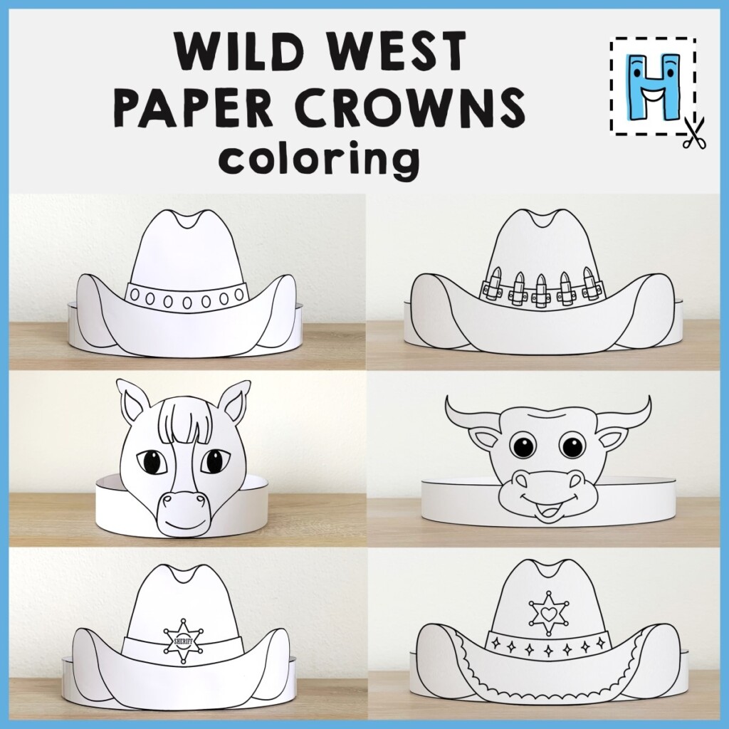 Wild West Paper Crowns Headbands Hats Printable Cowboy Craft Coloring 